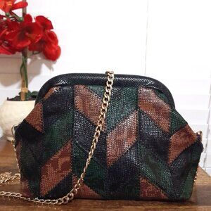 Anthropologie Patchwork Clutch Shoulder Crossbody Bag Metal Chain Strap